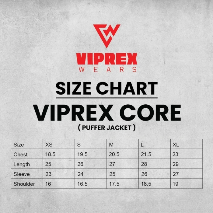 Puffer Size Guide for VIPREX WEARS Puffer jackets