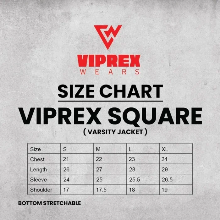 Varsity Size Guide for VIPREX WEARS Varsity jackets