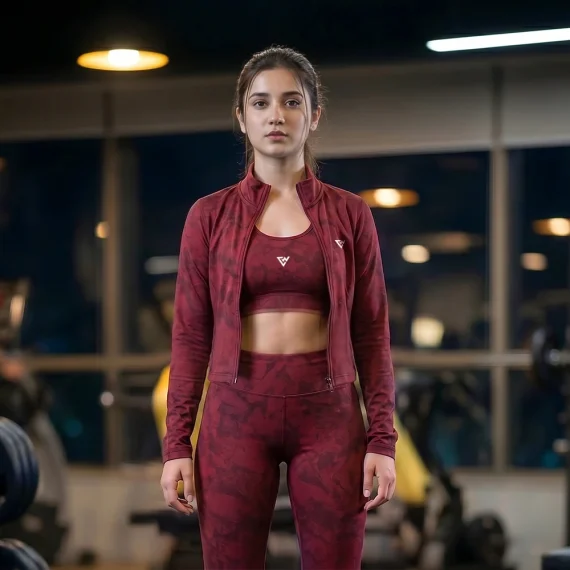 Women's Maroon Gym Wear Set