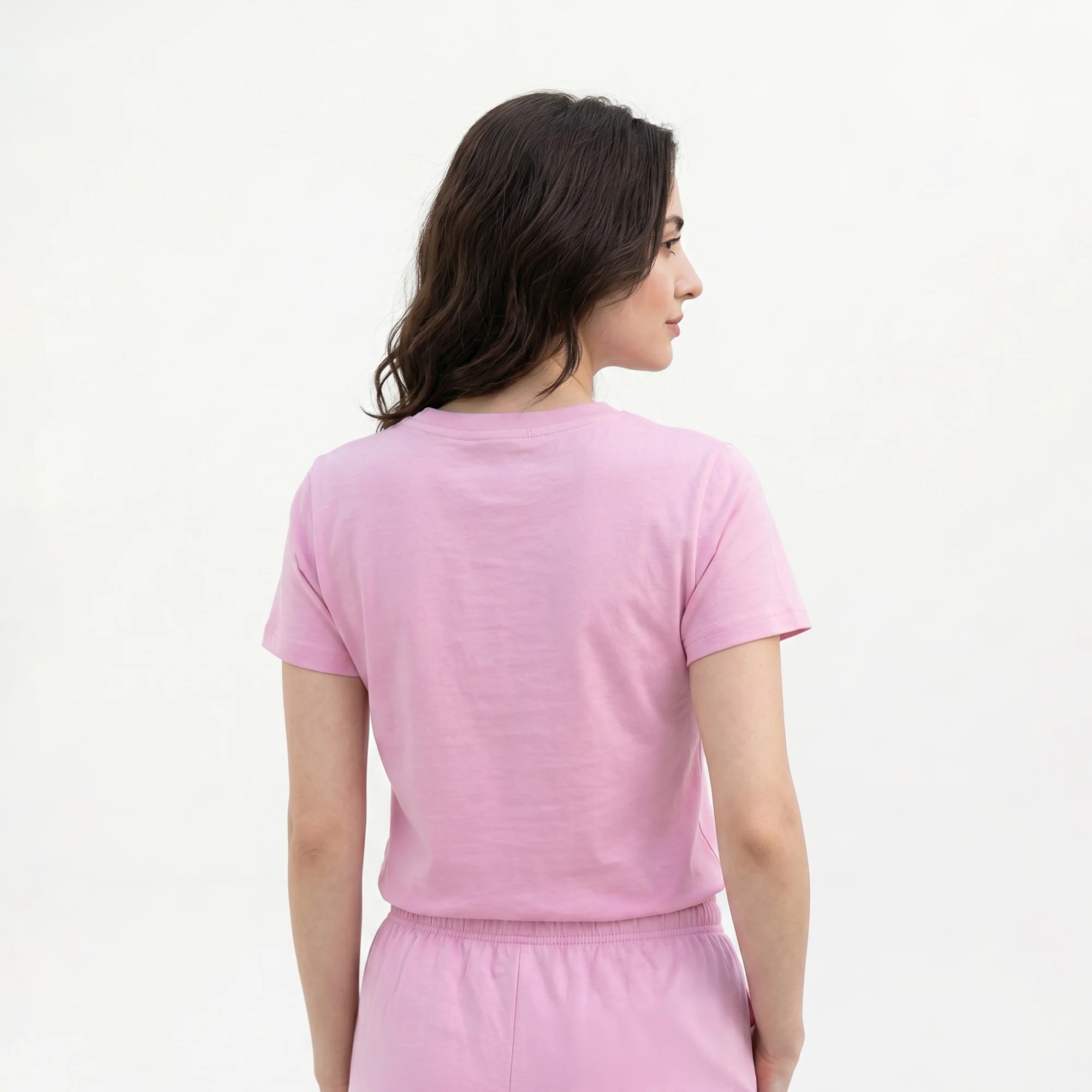 Back view of women's pink matching casual wear set