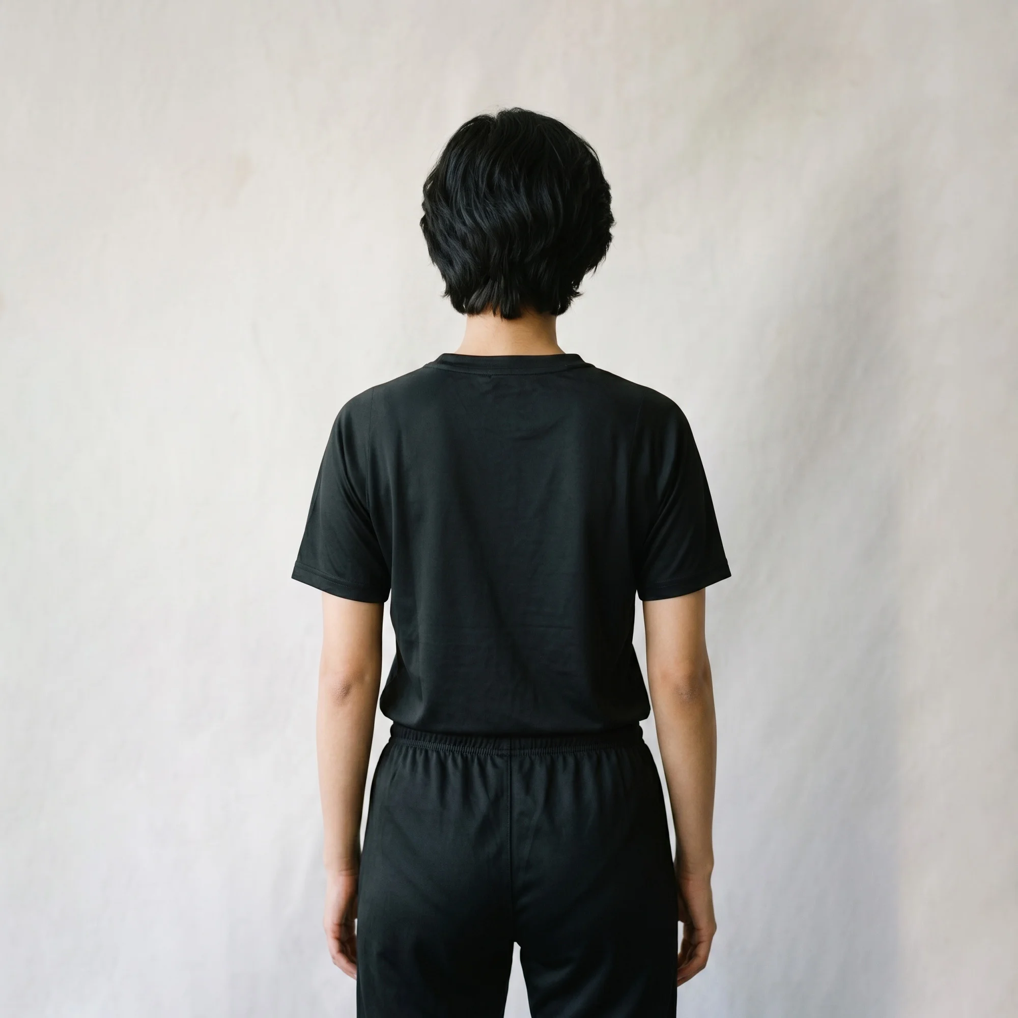 Back view of women's black casual co-ord set