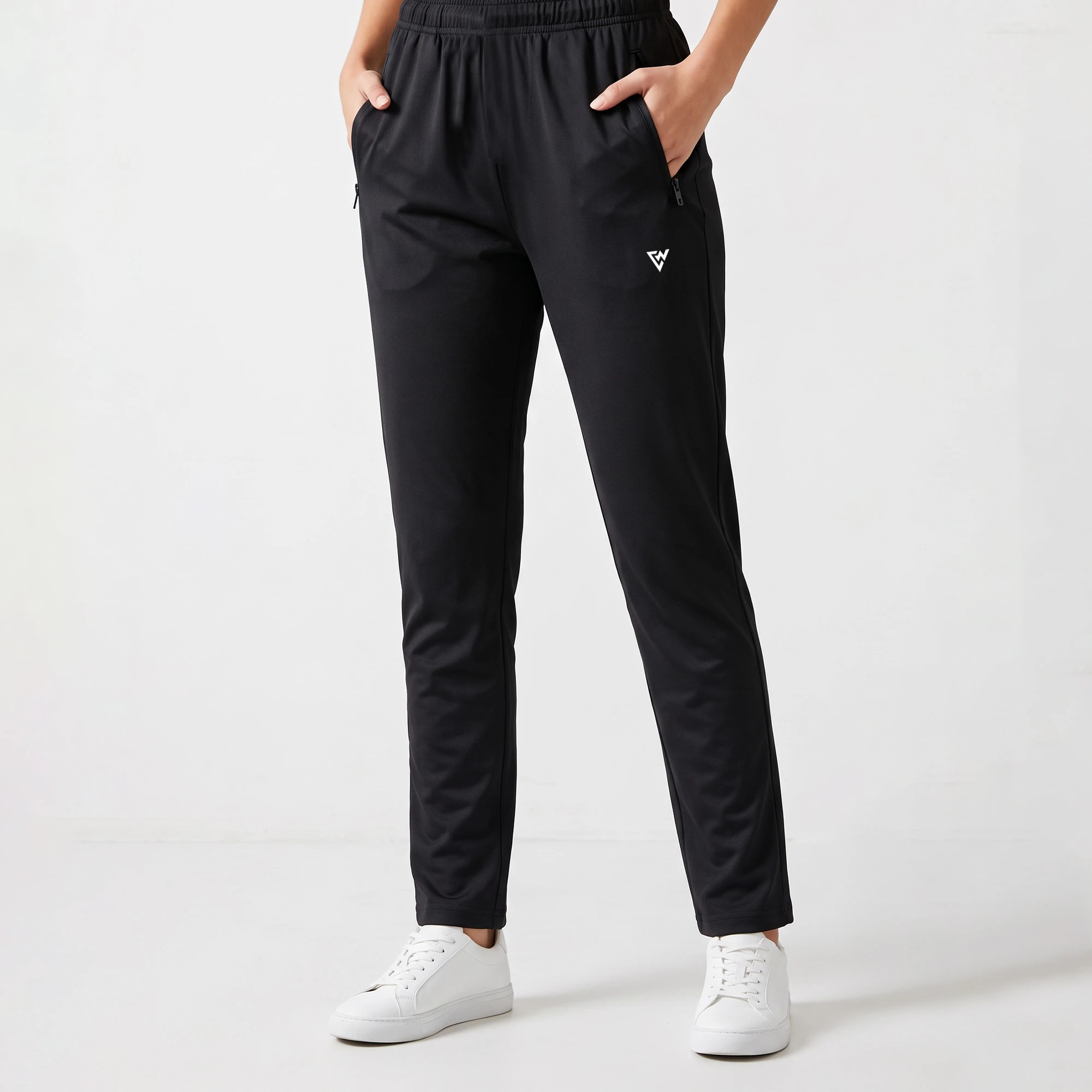 Women's black casual trousers front view