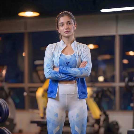 Women's blue gym wear set Pakistan for fitness training and workouts