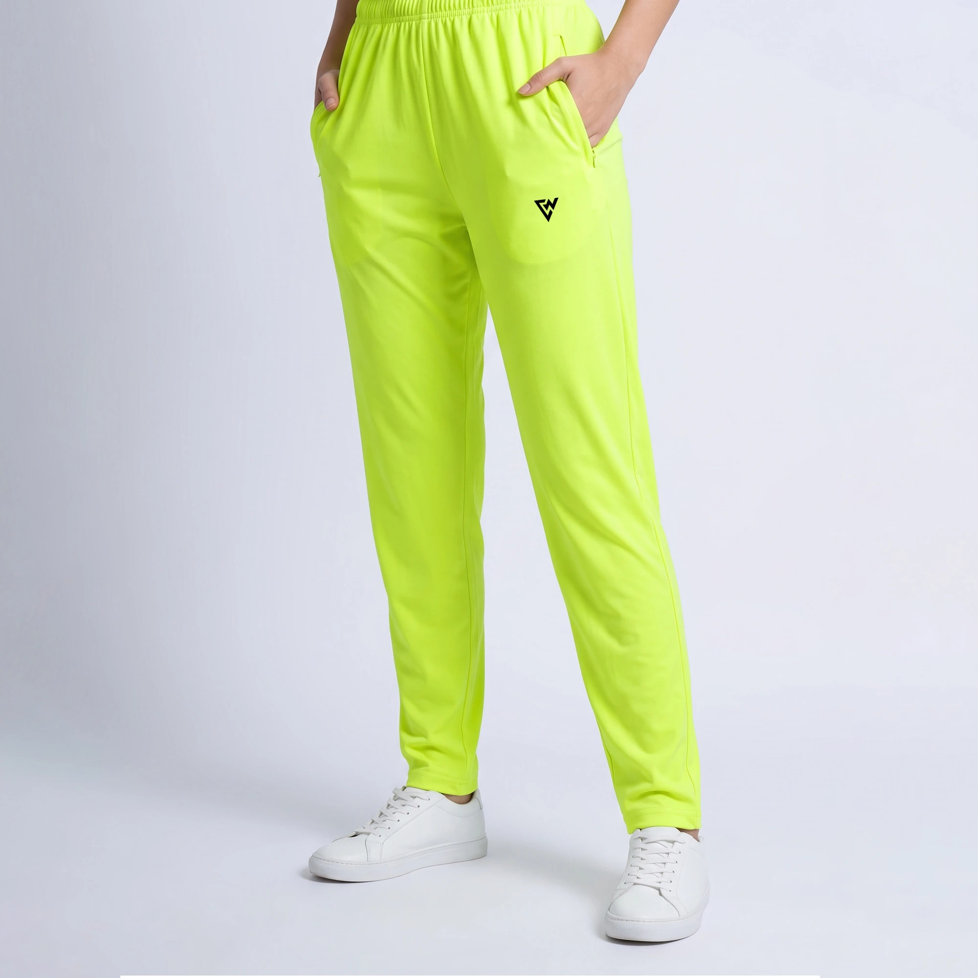Women's neon yellow casual trousers front view