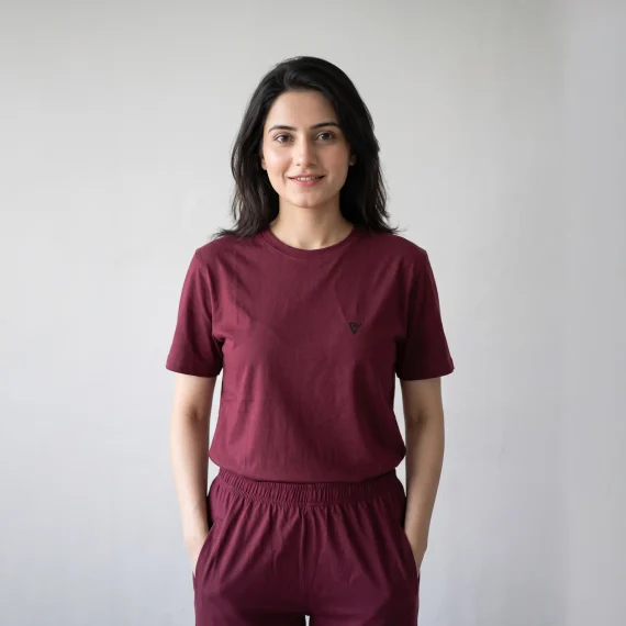 Women's Maroon Casual Co-Ord Set made from premium polyester interlock fabric for everyday casual wear in Pakistan