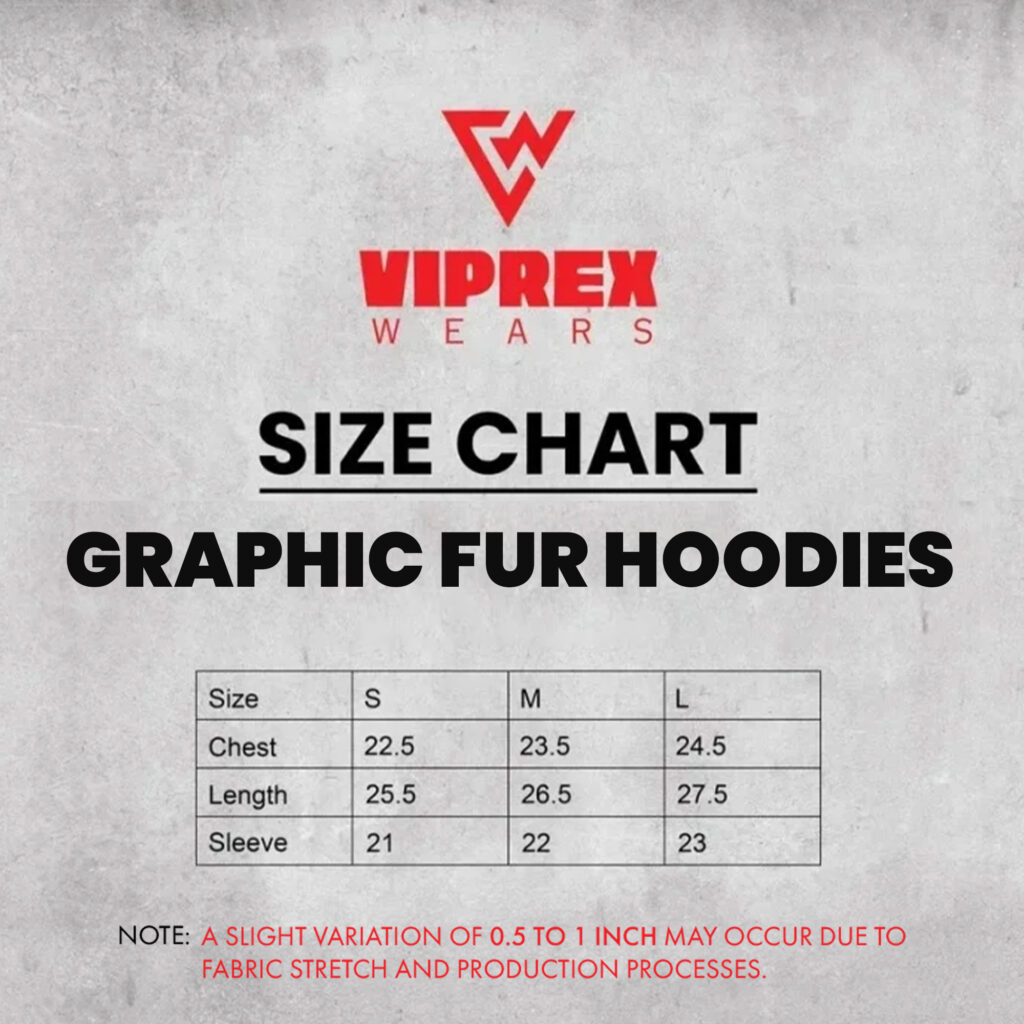 unisex graphic fur hoodies size chart